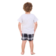 Load image into Gallery viewer, Boys summer pajama set Light Grey t-shirt +Dark Bue x White Checkered shorts
