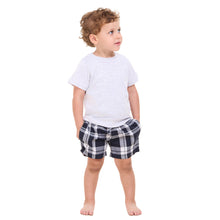 Load image into Gallery viewer, Boys summer pajama set Light Grey t-shirt +Dark Bue x White Checkered shorts