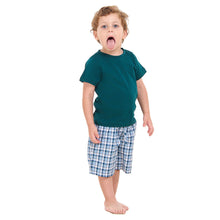 Load image into Gallery viewer, Boys summer pajama set Petroleum t-shirt +Petroleum x White Checkered shorts