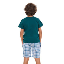 Load image into Gallery viewer, Boys summer pajama set Petroleum t-shirt +Petroleum x White Checkered shorts