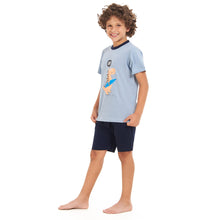 Load image into Gallery viewer, Boys summer pajama set Cashmere dinasour t-shirt +Dark blue shorts