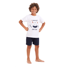 Load image into Gallery viewer, Boys summer pajama set Monster t-shirt +Dark blue shorts