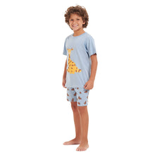 Load image into Gallery viewer, Boys summer pajama set Giraffe t-shirt +Light blue shorts