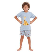 Load image into Gallery viewer, Boys summer pajama set Giraffe t-shirt +Light blue shorts