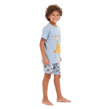 Load image into Gallery viewer, Boys summer pajama set Giraffe t-shirt +Light blue shorts