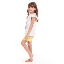 Load image into Gallery viewer, Girls summer pajama set Rise & Shine t-shirt + Pastel Yellow shorts