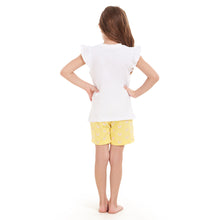 Load image into Gallery viewer, Girls summer pajama set Rise & Shine t-shirt + Pastel Yellow shorts