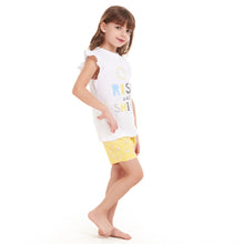 Load image into Gallery viewer, Girls summer pajama set Rise & Shine t-shirt + Pastel Yellow shorts
