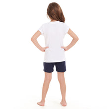 Load image into Gallery viewer, Girls summer pajama set Flowers t-shirt + Navy shorts