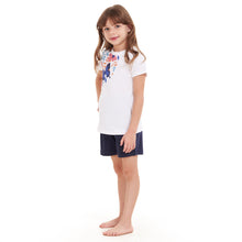 Load image into Gallery viewer, Girls summer pajama set Flowers t-shirt + Navy shorts
