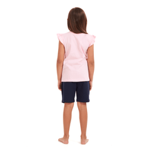 Load image into Gallery viewer, Girls summer pajama set Lazy bear t-shirt + Dark blue shorts