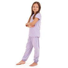 Load image into Gallery viewer, Girls summer pajama set Purple t-shirt + Pants