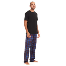 Load image into Gallery viewer, Men summer pajama set Black T-shirt + Dark Blue Checkered Pants