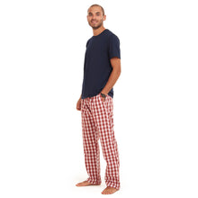 Load image into Gallery viewer, Men summer pajama set Dark Blue T-shirt + Red x White Checkered Pants