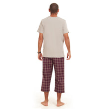 Load image into Gallery viewer, Men summer pajama set Grey T-shirt +Maroon Checkered Pantacor