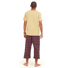 Load image into Gallery viewer, Men summer pajama set Khaki T-shirt +Maroon Checkered Pantacor