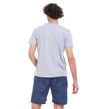 Load image into Gallery viewer, Men summer pajama set Light grey T-shirt + Dark blue striped short