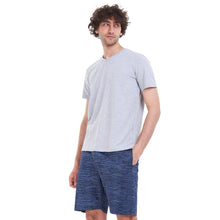 Load image into Gallery viewer, Men summer pajama set Light grey T-shirt + Dark blue striped short
