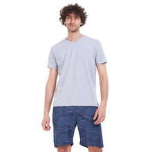 Load image into Gallery viewer, Men summer pajama set Light grey T-shirt + Dark blue striped short