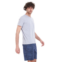 Load image into Gallery viewer, Men summer pajama set Light grey T-shirt + Dark blue striped short