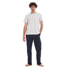 Load image into Gallery viewer, Men summer pajama set Light Grey T-shirt + Black Leaves pants