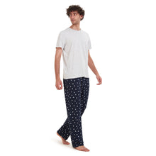 Load image into Gallery viewer, Men summer pajama set Light Grey T-shirt + Black Leaves pants