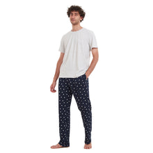 Load image into Gallery viewer, Men summer pajama set Light Grey T-shirt + Black Leaves pants