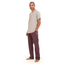 Load image into Gallery viewer, Men summer pajama set Grey T-shirt +Maroon Checkered pants