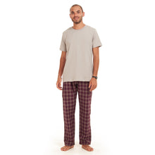 Load image into Gallery viewer, Men summer pajama set Grey T-shirt +Maroon Checkered pants