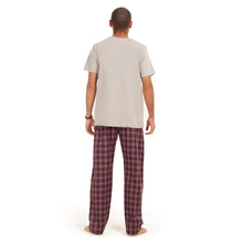 Load image into Gallery viewer, Men summer pajama set Grey T-shirt +Maroon Checkered pants