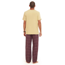 Load image into Gallery viewer, Men summer pajama set khaki T-shirt + Maroon Checkered Pants