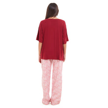 Load image into Gallery viewer, Women summer pajama set Red Oversized top + Red Flory Outines pants