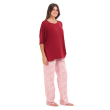 Load image into Gallery viewer, Women summer pajama set Red Oversized top + Red Flory Outines pants