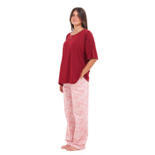 Load image into Gallery viewer, Women summer pajama set Red Oversized top + Red Flory Outines pants