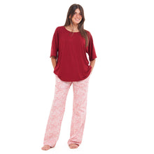 Load image into Gallery viewer, Women summer pajama set Red Oversized top + Red Flory Outines pants