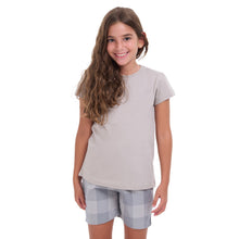 Load image into Gallery viewer, Girls summer pajama set Grey t-shirt + Grey Checkered shorts