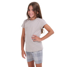 Load image into Gallery viewer, Girls summer pajama set Grey t-shirt + Grey Checkered shorts