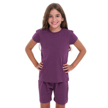 Load image into Gallery viewer, Girls summer pajama set Purple t-shirt +shorts