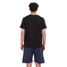Load image into Gallery viewer, Men summer pajama set Black T-shirt + Blue x Black checkered shorts