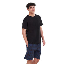 Load image into Gallery viewer, Men summer pajama set Black T-shirt + Blue x Black checkered shorts