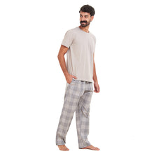 Load image into Gallery viewer, Men summer pajama set Grey T-shirt + Grey checkered Pants