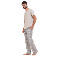 Load image into Gallery viewer, Men summer pajama set Grey T-shirt + Grey checkered Pants