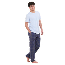 Load image into Gallery viewer, Men summer pajama set Light Blue T-shirt + Dark Blue x Grey Checkered Pants