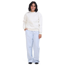 Load image into Gallery viewer, Women Winter Pajama Set Off White Sweatshirt + Baby Blue Stripes Pants