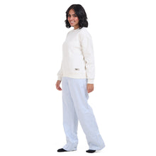 Load image into Gallery viewer, Women Winter Pajama Set Off White Sweatshirt + Baby Blue Stripes Pants