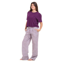 Load image into Gallery viewer, Women summer pajama set Dark Purple Cropped top + Purple x White checkered pants