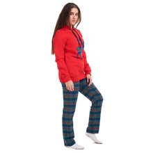Load image into Gallery viewer, Women Winter Pajama Set Deer Sweatshirt + Maroon Checkered Pants