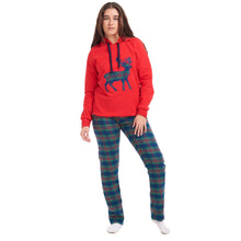 Load image into Gallery viewer, Women Winter Pajama Set Deer Sweatshirt + Maroon Checkered Pants