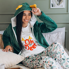 Load image into Gallery viewer, Women Winter Pajama 3 PCS Set Green Sweatshirt +Off-white top+ Pants