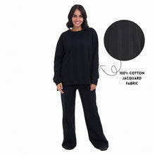 Load image into Gallery viewer, Women Winter Pajama Set Black jacquard Oversized Sweatshirt + Pants